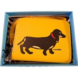 Marc Tetro daschund small zip wallet or wristlet in yellow vegan leather.